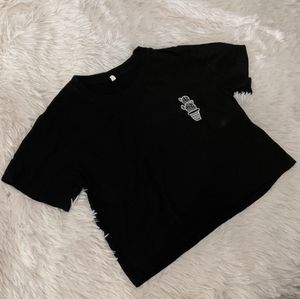 Cropped Cactus Embroidered T - Black - Size Large